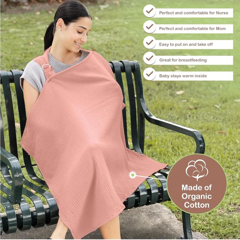 Infancie 100% Organic Cotton Muslin Nursing Cover Pink NEW